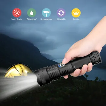 

New Led Flash Light USB Rechargeable Flashlight Waterproof Zoomable Torch LED Lamp T6 Use 26650 Battery Aluminum Alloy
