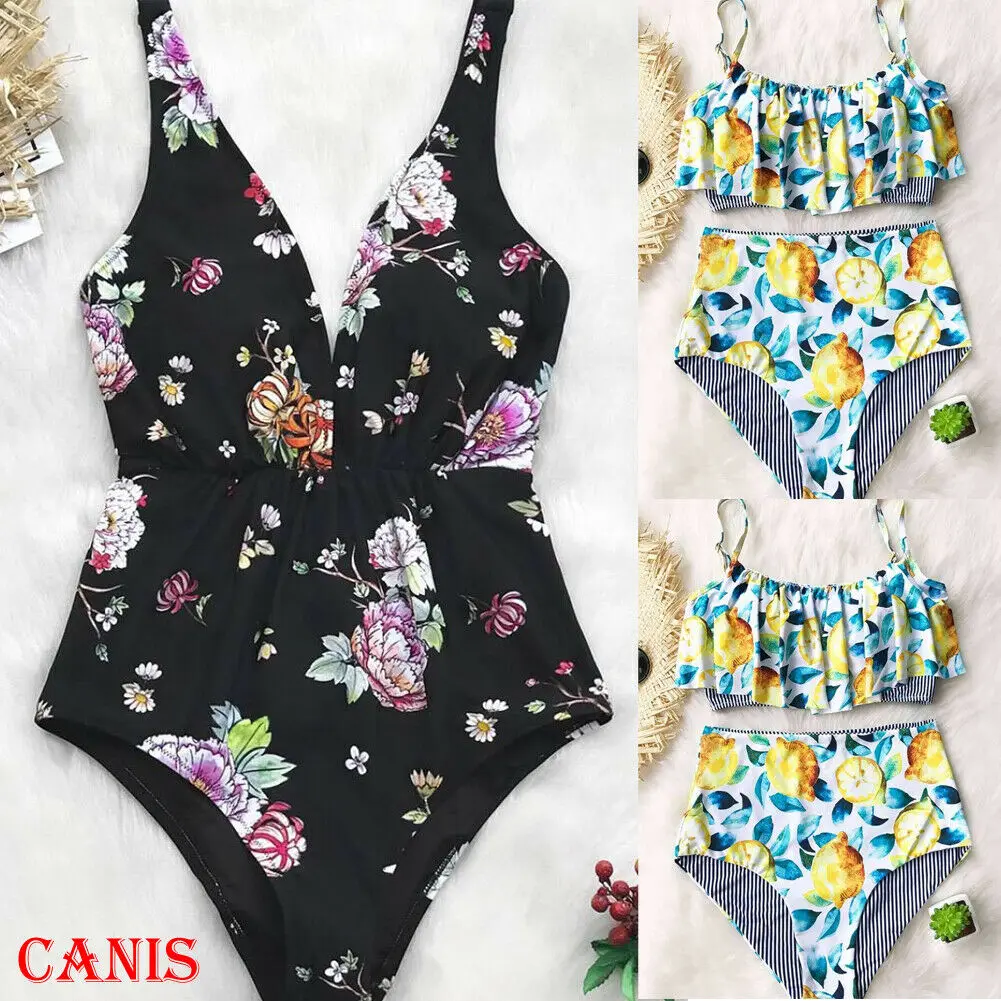 

Summer Boho Style Women Strappy Floral Print Bikini Set Swimsuit High Waist Ladies Bathing Suit Swimwear Beachwear