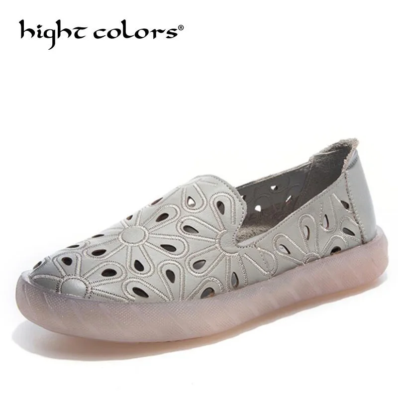 

TPR Moccasin Women Flats Shoes Embroidery Genuine Leather Shoe Casual Cut Out Hollow Out Summer Loafers Slip On C8503