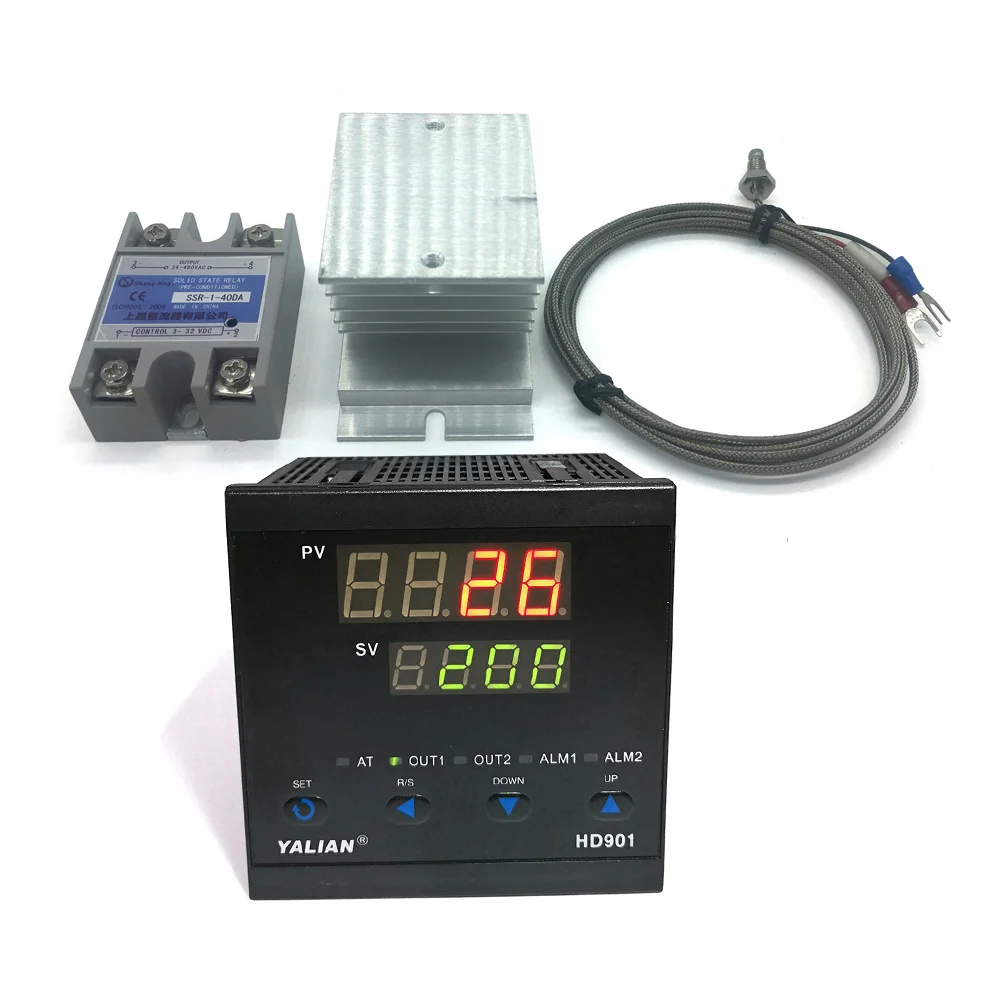 Самый идеальный pid цифровой регулятор температуры Максимальная температура 1372 °C+ Макс 40A SSR+ 2 м К термопары зонд+ качество теплоотвод - Цвет: HD901