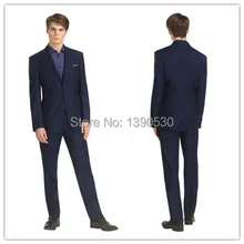 Новое поступление темно-синего цвета, шерсть, 2 предмета(куртка t+ брюки), две пуговицы, лацкан с отворотом с одним отверстием, Необычные костюмы для мужчин