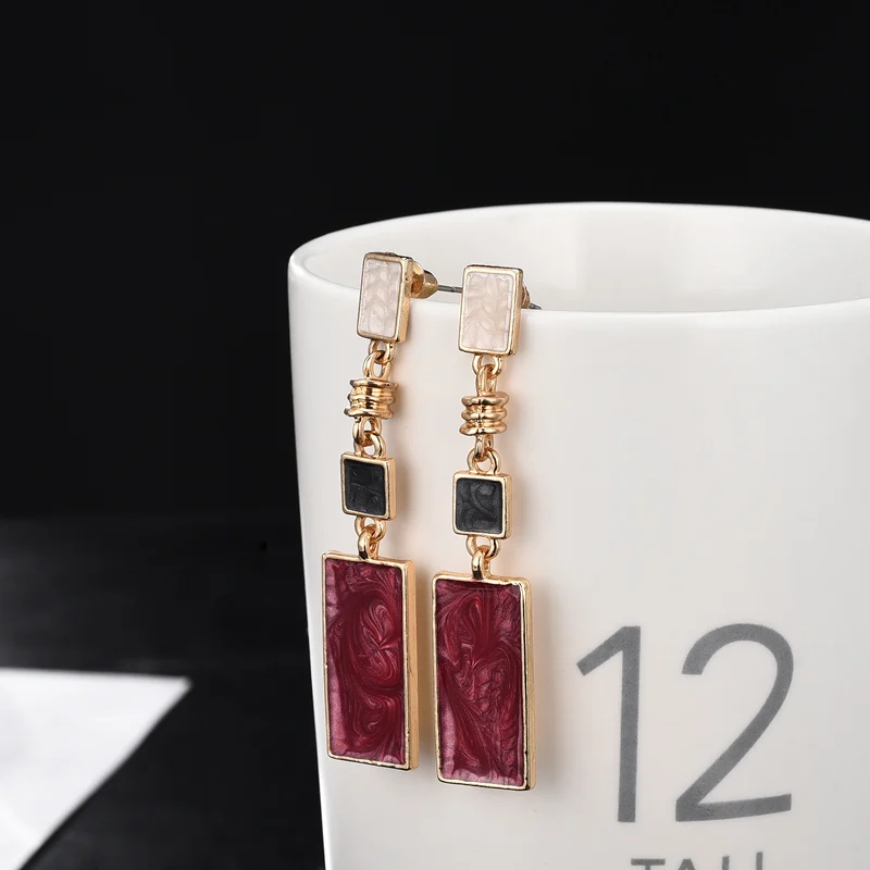 

Fashion Square Design Drop Earrings Red White Black Color Long Geometric Earrings Women Wedding Birthday Brincos