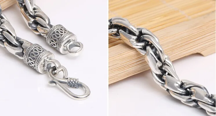 9 мм ручной работы Таиланд 925 серебряный браслет винтажный браслет из стерлингового серебра Браслет из чистого серебра мужской браслет