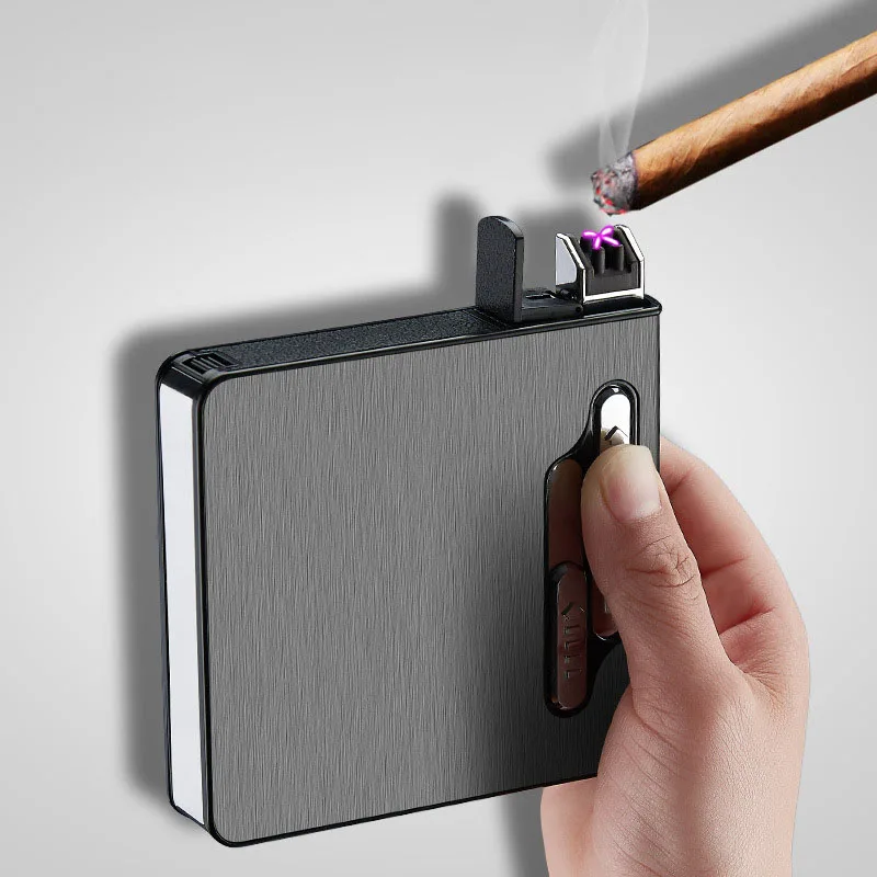  Portable USB Electronic Cigarette Case With Double Arc Lighter 20pcs Cigarette Box Holder USB Charg