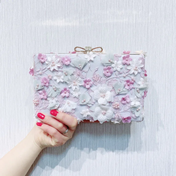 

Elegant Ladies Evening Flap Pearl Flower Clutch Bag with Chain Shoulder Tote Bag Women's Handbag Purse Wallets for Wedding Party