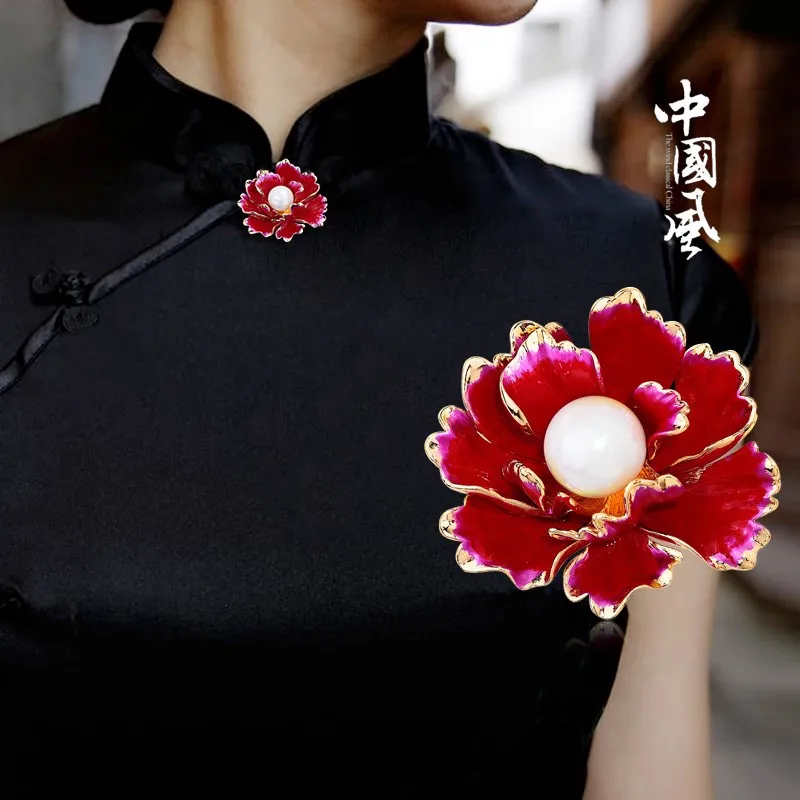 

Noble Ethnic Pearl Peony Gilding Flower Brooch For Women China Style Pin Fashion Jewelry Gift Clothing Chi-Pao Decoration