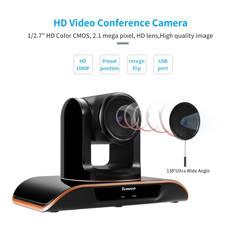 Tenveo VHD1080 Pro 8MP Full HD 1080P PTZ Camera USB Webcam Supports H.264 and Amazon Chime Pan Tilt