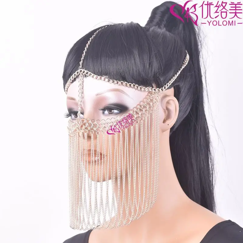 YOLOMI маска для лица украшения для тела лицо ювелирные изделия с вуалью головной убор цепь-маска для лица