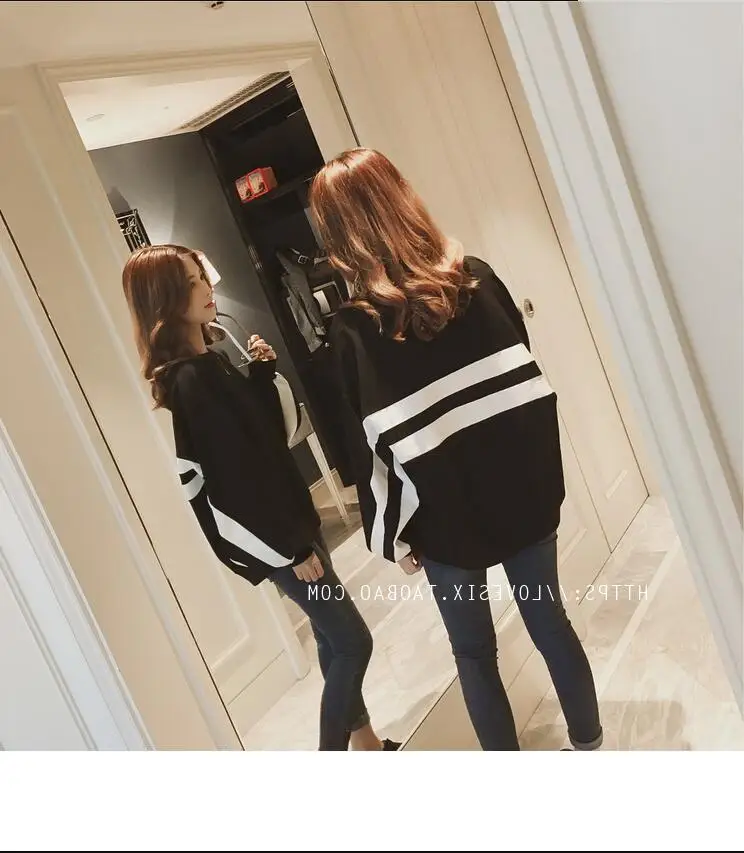 

Striped Colorblock Women Hoodies Lantern Sleeves O Neck Loose Femme Pullovers Hip Hop Harajuku Plus Size S-3XL White Black