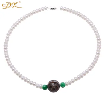 

JYX Elegant choker pearl necklaces 6-6.5mm 100% freshwater pearl necklace with black Agate Pearls Pendant jewelry women 17"