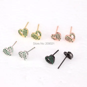

8pair high quality heart shape cubic zircon earring stud with gold,gun black ,silver and rose plated jewelry gift