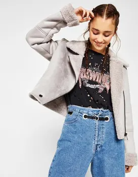 

2020 women's new hot sale suede faux fur collar jackets zipper pockets fashion basic jackets thick cotton winter coats outerwear