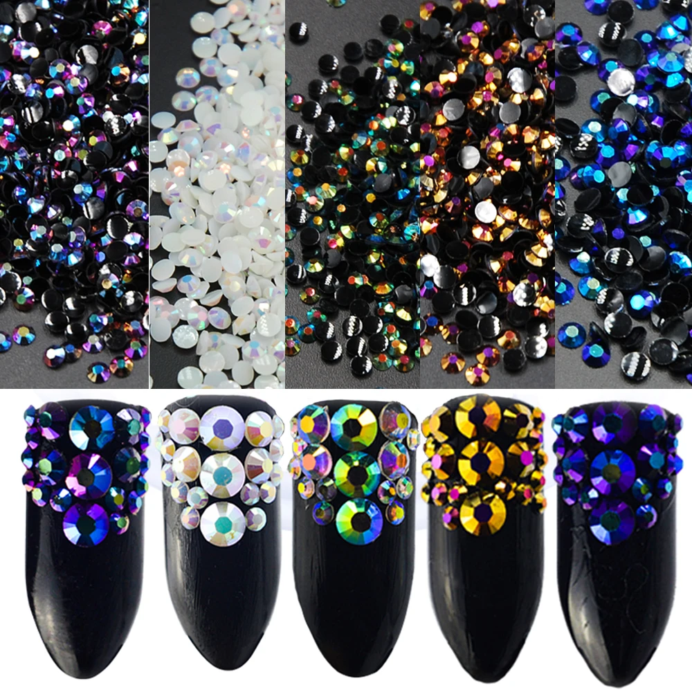 

Nail Supplies Mixed Size 2/3/4mm Jelly AB Colourful 3D Nail Art Flat Back With Tweezers For Nail Art Decorations 1500Pcs