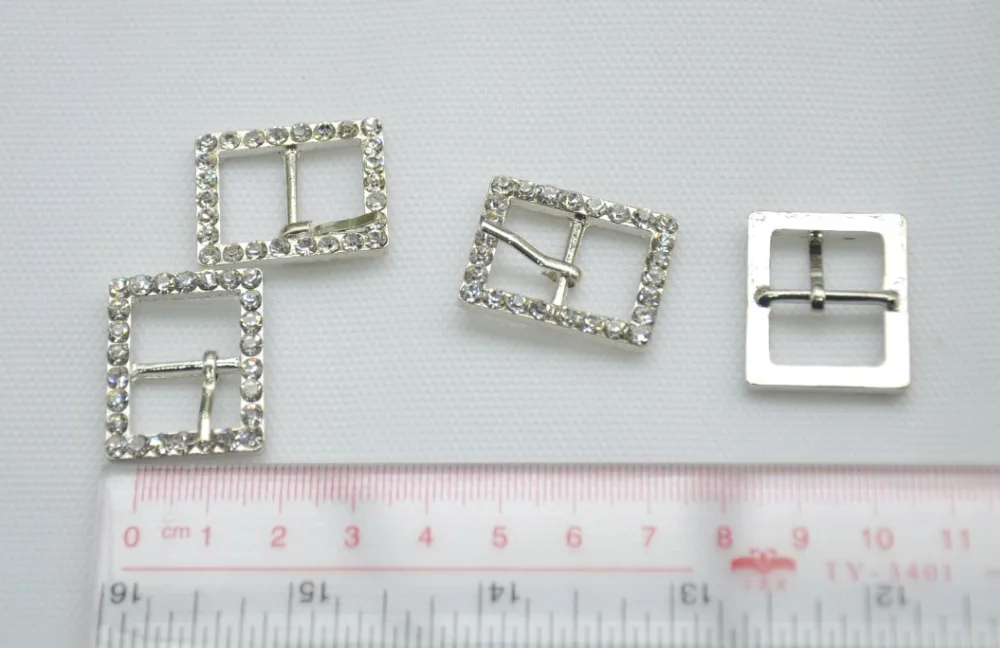 

New 10pcs/lot 20mm rhinestone rectangle shoes belt buckles fastener silver plater ribbon slider bow diy rhinestone setting