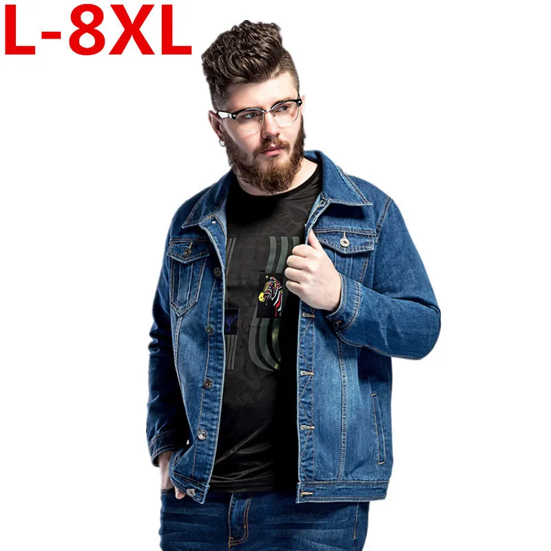 

2017 new plus size 8XL 7XL 6XL Autumn Spring Plus size MAX CHEST 150CM Denim Jacket Men turn-down Collar Casual Fashion