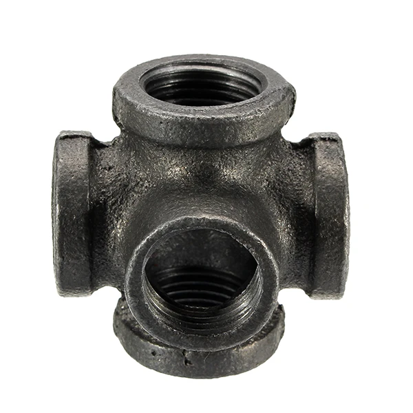 1/2 3/4 1 5 Way Pipe Fitting Malleable Iron Black Outlet Cross Female Tube Connector