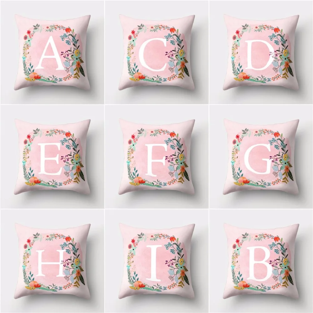 

Kids Room Decoration Letter Pillow English Alphabet Polyester Cushion Covers for Sofa Home Decoration Pink Pillowcase 45x45cm