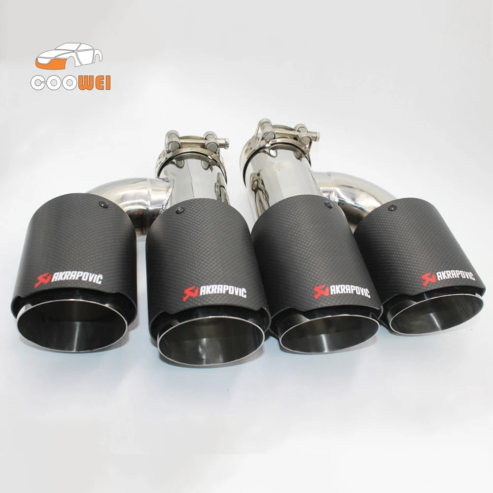 

2 PCS(63mm inlet - 89mm outlet) Left + Right Ak Auto universal Quad Exhaust End Tips Carbon fiber Dual Exhaust Pipe