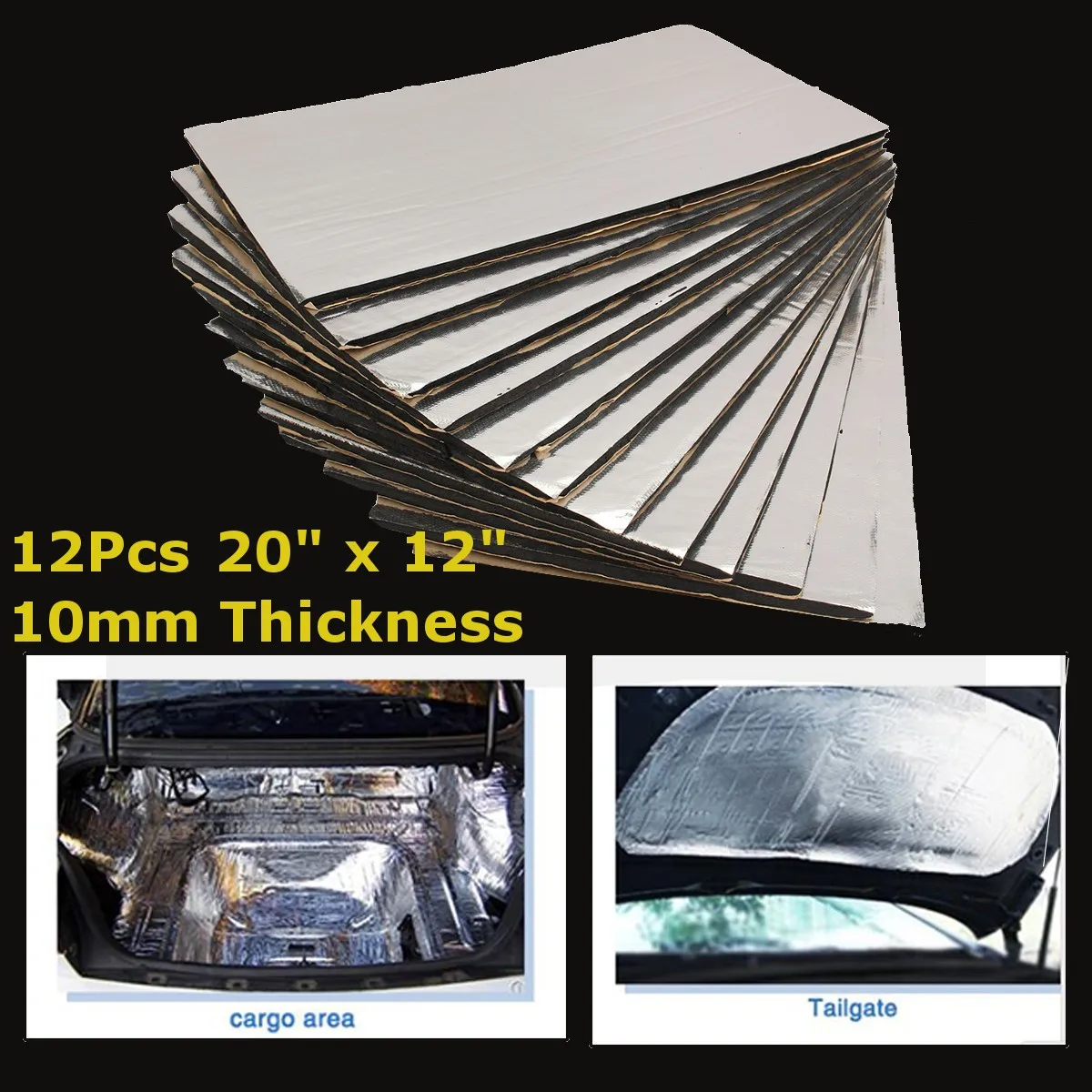 

50cmX30cmX10mm 12pcs/set Car Sound Mat Proofing Deadener Heat Noise Insulation Deadening Mat Hood Closed Cell Foam