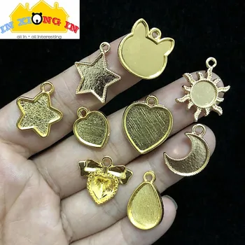 

10pcs Sweet Heart Necklace UV Resin Pendant Tray DIY Bezel Golden Metal Star Base Tray Setting Jewelry Cat Making Accessories