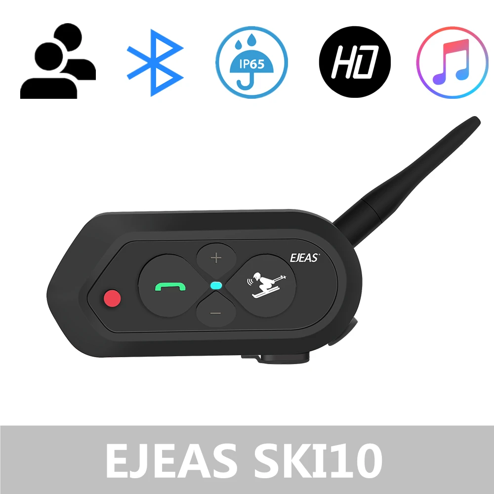 

EJEAS SKI10 1200m Bluetooth SKI Helmet Intercom Headset Big Button 500mAh AUX Auo Reconnection Firmware Upgradeable for 2 Skiers