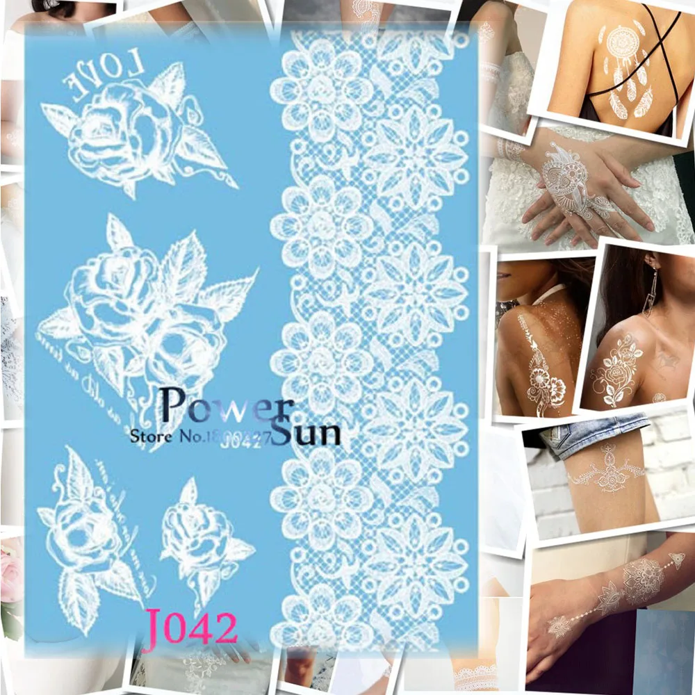 

1PC Nontoxic White Sexy 3D Rose Henna Tattoo Body Art Temporary Tattoo Paper Paste Waterproof Tatoo Thick Bracelet Lace Jewelry