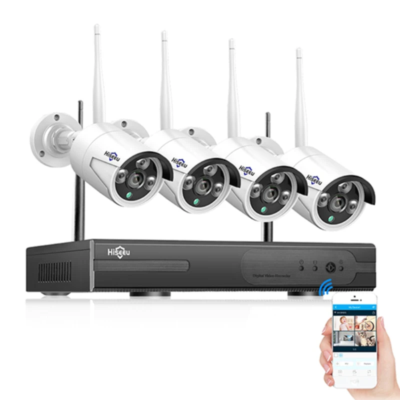 

Hiseeu WNKIT - 4HB611 Quad 1.3 Megapixel 960P waterproof outdoor P2P Home Security System NVR Wireless Monitoring Set