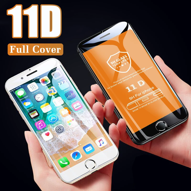 

11D Tempered Glass Full Cover On The For IPhone 8 7 6 6s Plus XR XS Max X Screen Protector Film For IPhone XS X Protective Glass