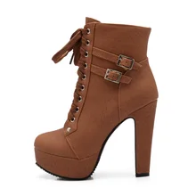 Fashion Women Boots High Heels Ankle Boots Platform Shoes Brand Women Shoes Lace-up Autumn Winter Botas Mujer Femininas Size4-11