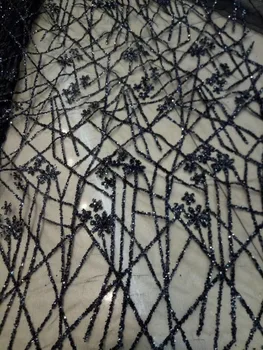 

Newest yaking-10. 2412 african tulle mesh fabric sparkly glued glitter sequins lace fabric for party dress