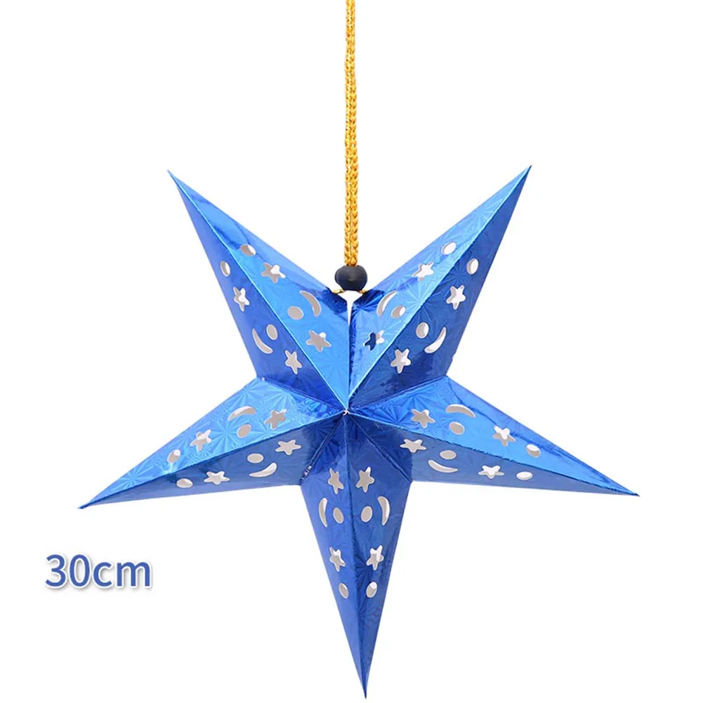 30/45/60cm Diameter Five Star Paper Star Decoration Tissue Paper Star Lantern Hanging Stars For Festival Christmas Party Decor