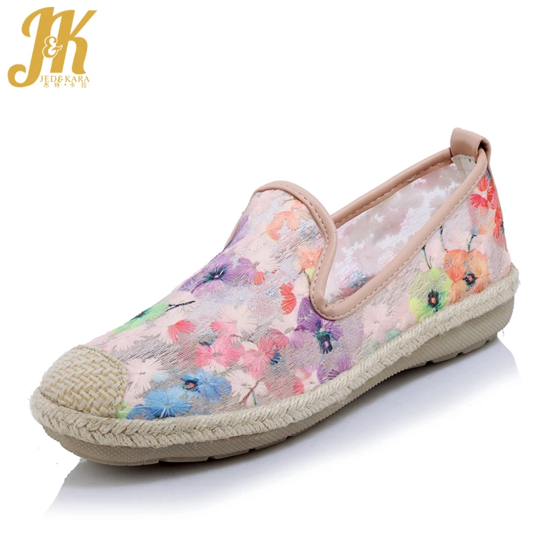 

J&K 34-40 Mixed Colors Embroider Mesh Summer Women Flats Natural Straw Weave Toe Platform Loafers Comfort Soft Sole Female Shoes