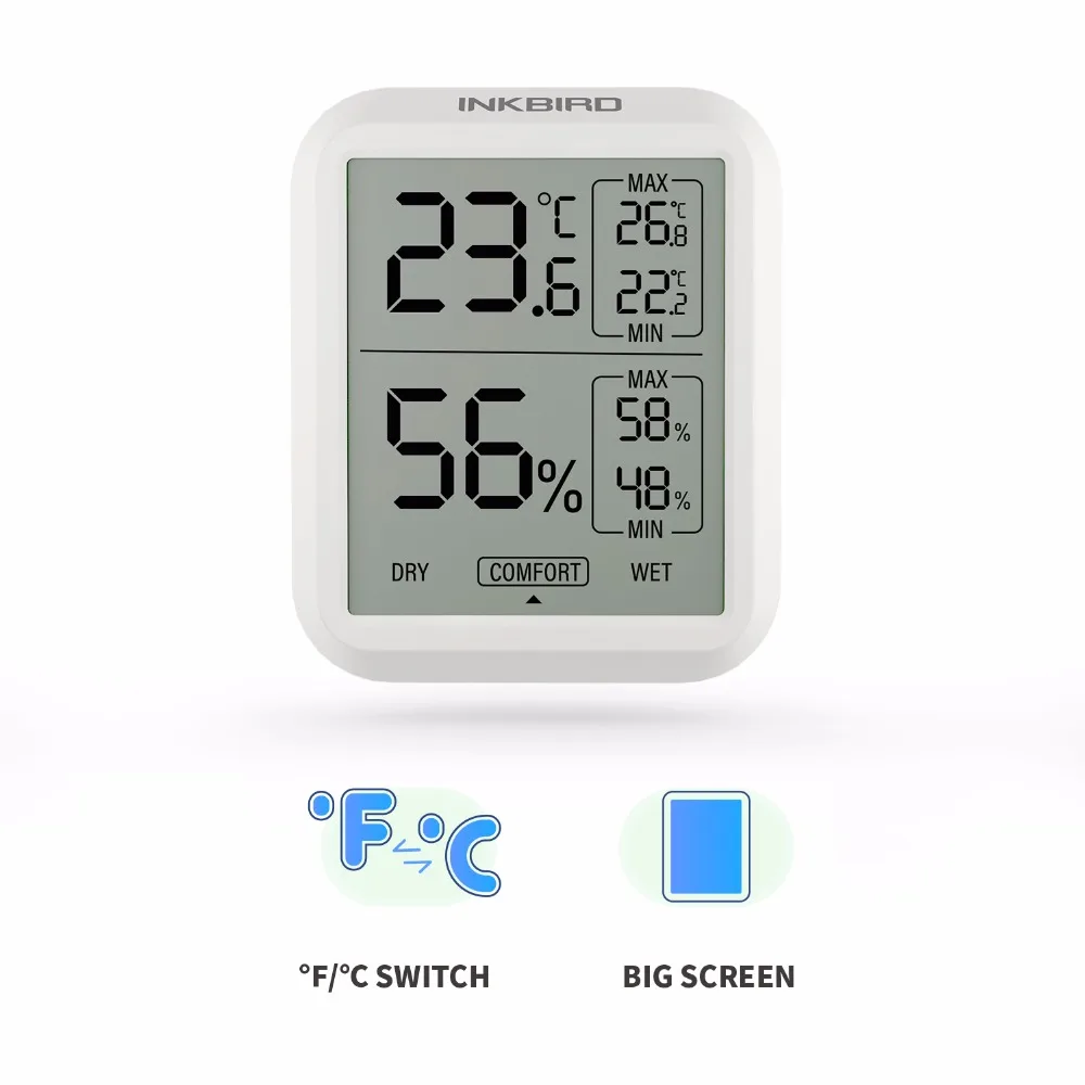 

Inkbird ITH-20 High Accuracy Digital Hygrometer Thermometer Indoor Electronic Temperature Humidity Hygrometer Weather Station