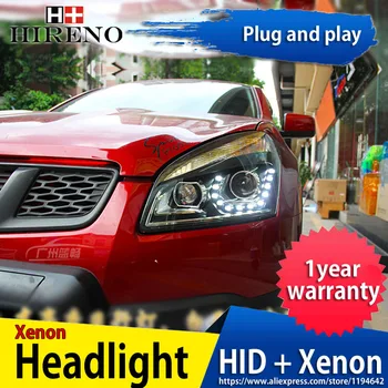 

Hireno Headlamp for 2008-13 Nissan Qashqai Headlight Headlight Assembly LED DRL Angel Lens Double Beam HID Xenon 2pcs