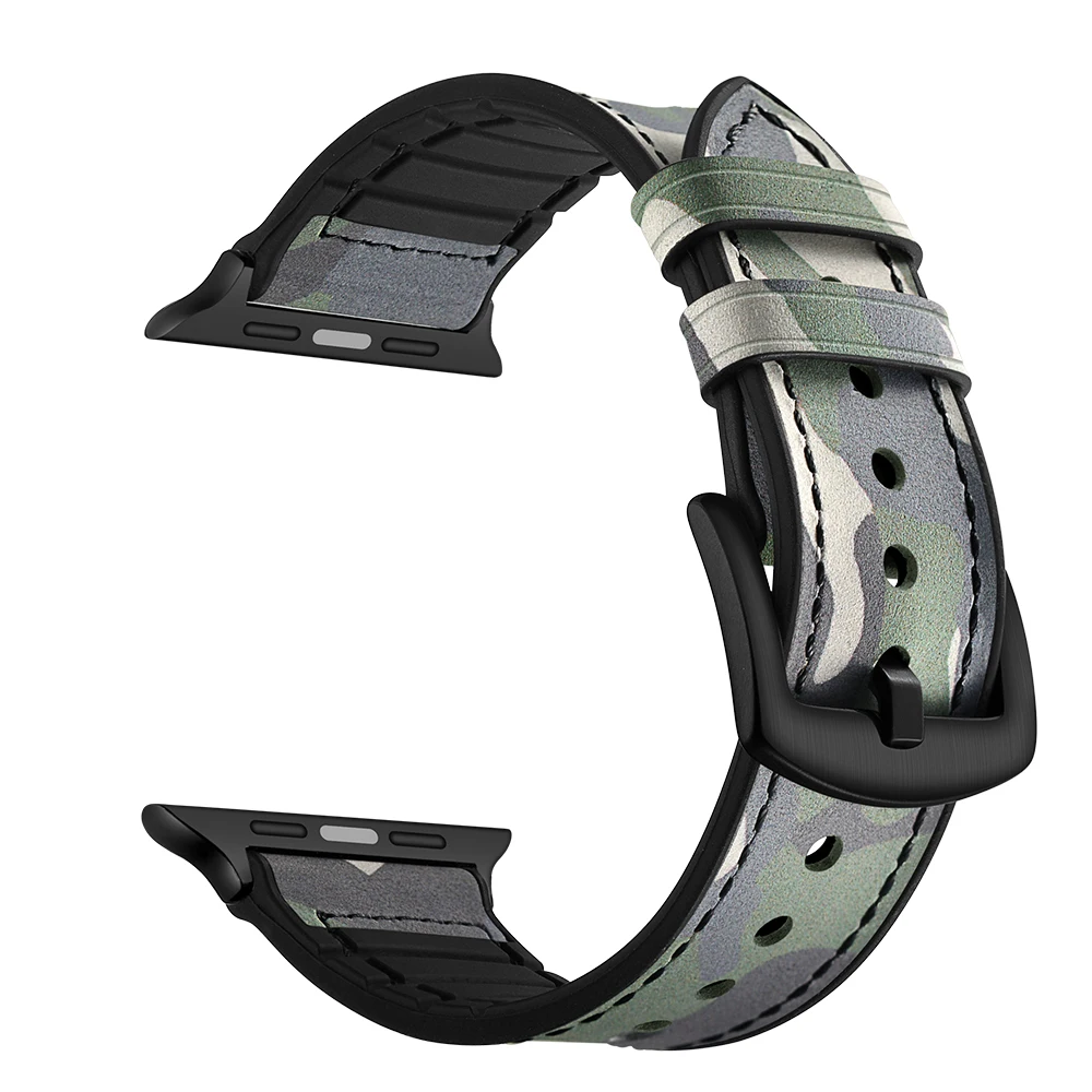 Камуфляжный кожаный ремешок для наручных часов Apple Watch, версии 44/40/38/42 мм силиконовый браслет для наручных часов IWatch серии 4, версия 1, 2, 3, ремешок для мужчин/женщин аксессуар