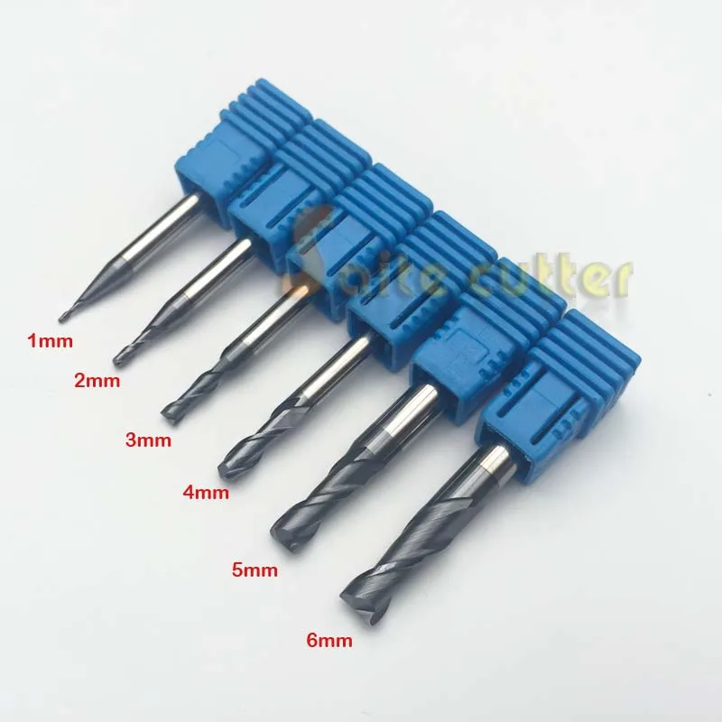 

6pcs 2F Double Flute HRC55 Tungsten solid carbide NANO Coated CNC Router aluminum Steel End Mill milling cutter 1,2,3,4,5,6mm