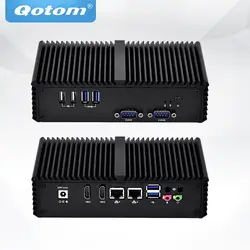 Qotom Mini PC 2 Ethernet lan Celeron 3215U, dual core Тонкий клиент Micro безвентиляторный промышленный ПК двухканальный сетевой адаптер X86 компьютер Linux мини