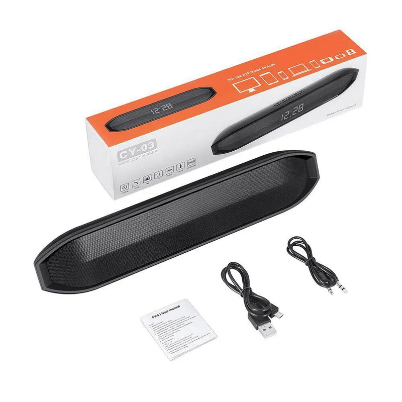 AMTERBEST Y-03 Bluetooth Speaker Support TF Card AUX FM Radio with LED Clock Display Portable Wireless Loudspeaker For Phone