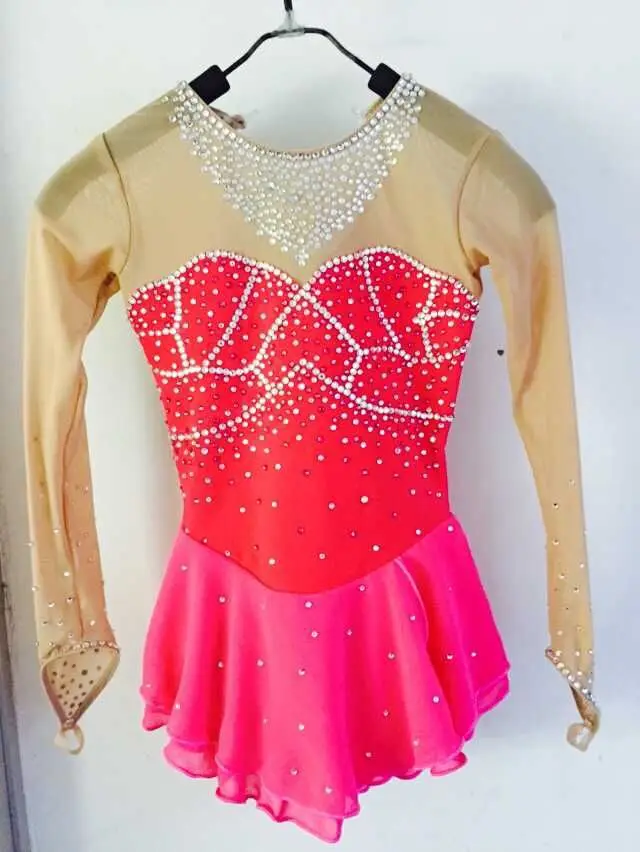 custom figure skating dress spandex pink figure skating dress