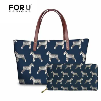

FORUDESIGNS Schnauzer dog women purse handbags shoulder bag for female large ladies party bags girls casual tote sac a main 2019