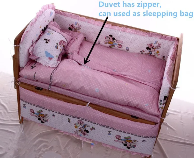 

Promotion! 6PCS Cartoon Baby Bedding Set Crib Bedding Set 100% Cotton Baby Bedclothes (3bumpers+matress+pillow+duvet)