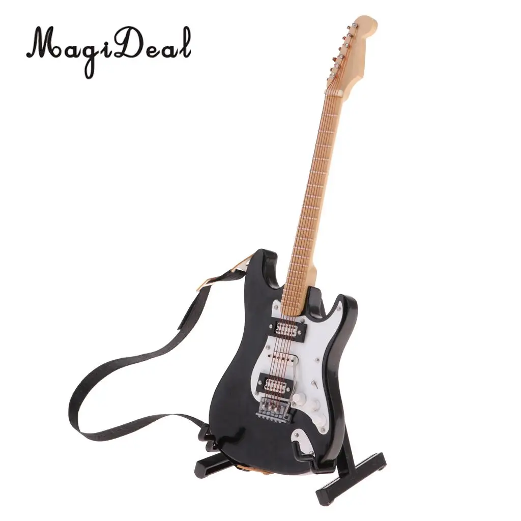 1/6 Scale Musical Instrument Crafts Electric Guitar Model For Dollhouse Desktop Decoration 12inch Fashion Dolls Accessory Black