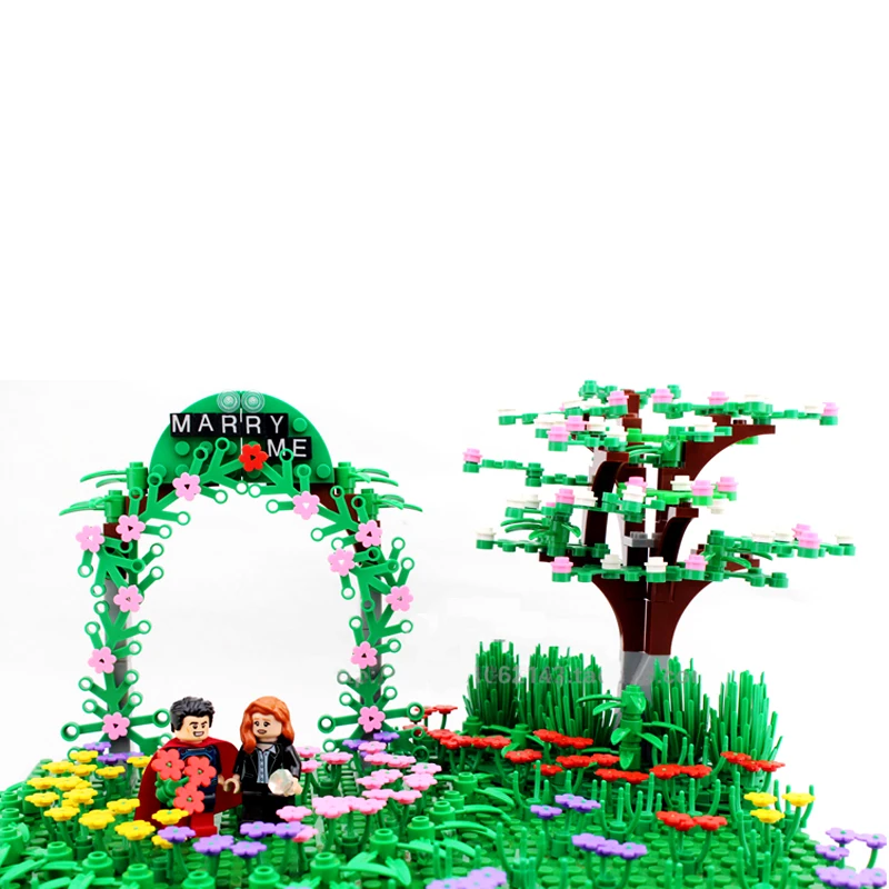 

City Garden Grass Flowers Plants Bush Tree DIY Block Brick MOC Part Building Blocks Compatible with Legoingse Assemble Particles