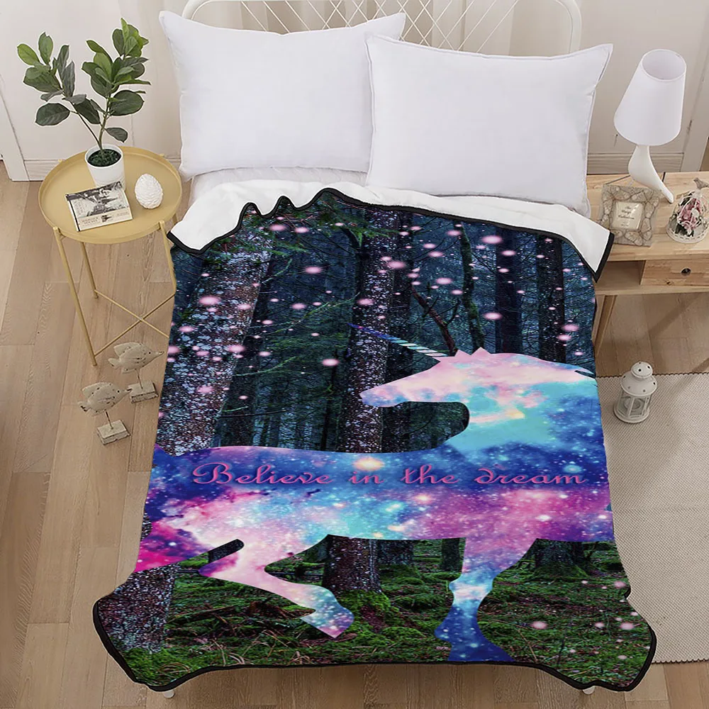 

Luxury Skull Fleece Blanket 3D Unicorns in the Torest Printed Blanket Soft Lightweight Flannel Throw Blanket for Bed and Couch