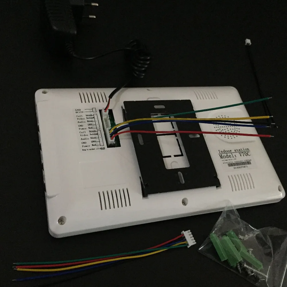 Для 1V2 lcd 7 ''TFT lcd Проводной видео-телефон двери визуальный видеодомофон спикерфон домофон система добавить источник питания постоянного тока