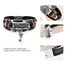 Новинка, многоэтажные кожаные браслеты в стиле панк для мужчин, металлический ключ, женские браслеты, браслеты с животными, Скорпион, мужской браслет