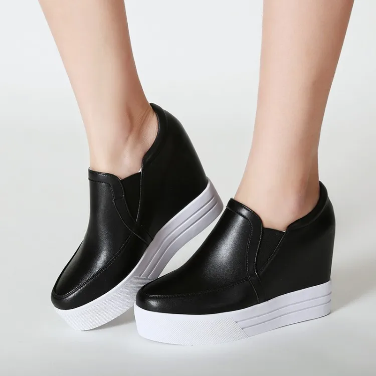 

{Zorssar} 2018 New Genuine Leather casual womens shoes pumps Slip on increased internal High heels shoes women platform shoes