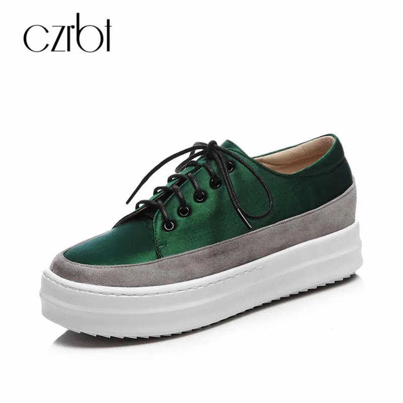 

CZRBT 2018 Spring Autumn Women Falt Platform Shoes Round Toe Lace-Up Handmade Shoes Shallow Casual Kid Suede Female Shoes