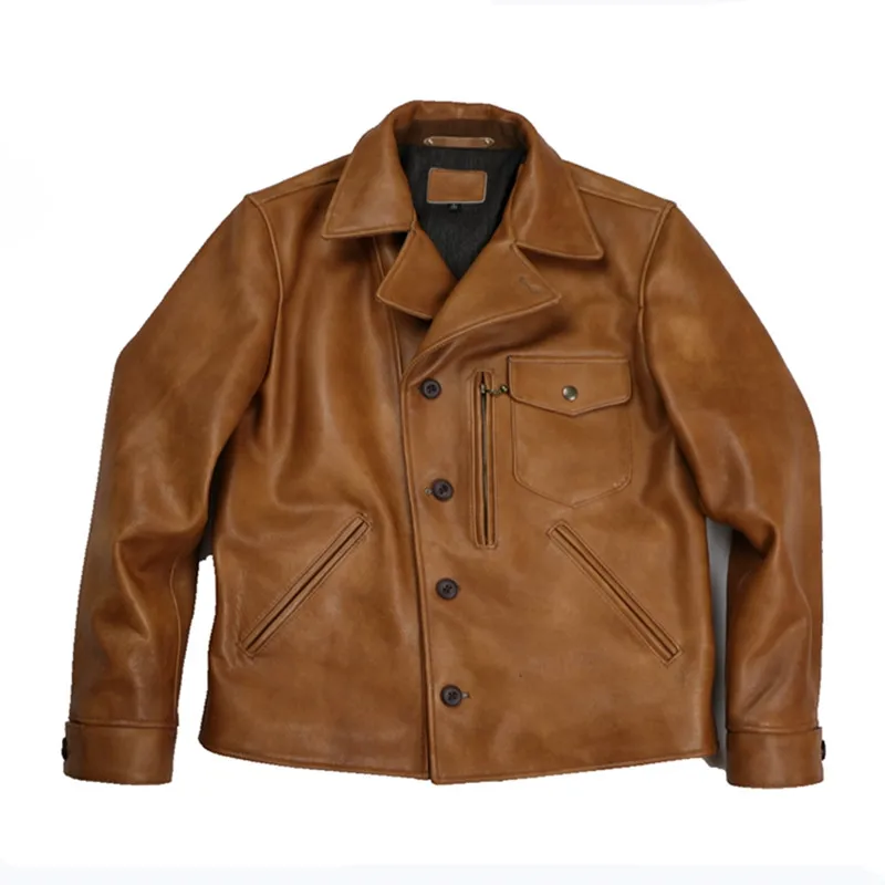 

2019 Brown Men American Casual Style Leather Jacket Plus Size XXXL Genuine Cowhide Spring Slim Fit Natural Coat FREE SHIPPING