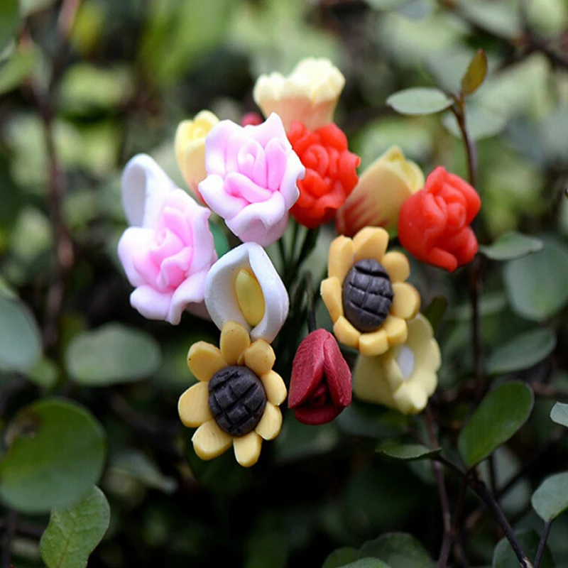 

6PCS/Set Real Crafts Home Decoration Accessories Kawaii Flowers For Miniature Garden Ornament Dollhouse Plant Pot Diy Craft